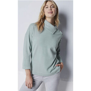 Pure Jill Womens Solid Light Mist Asymmetrical Collar Top 3/4 Sleeve Size XLT